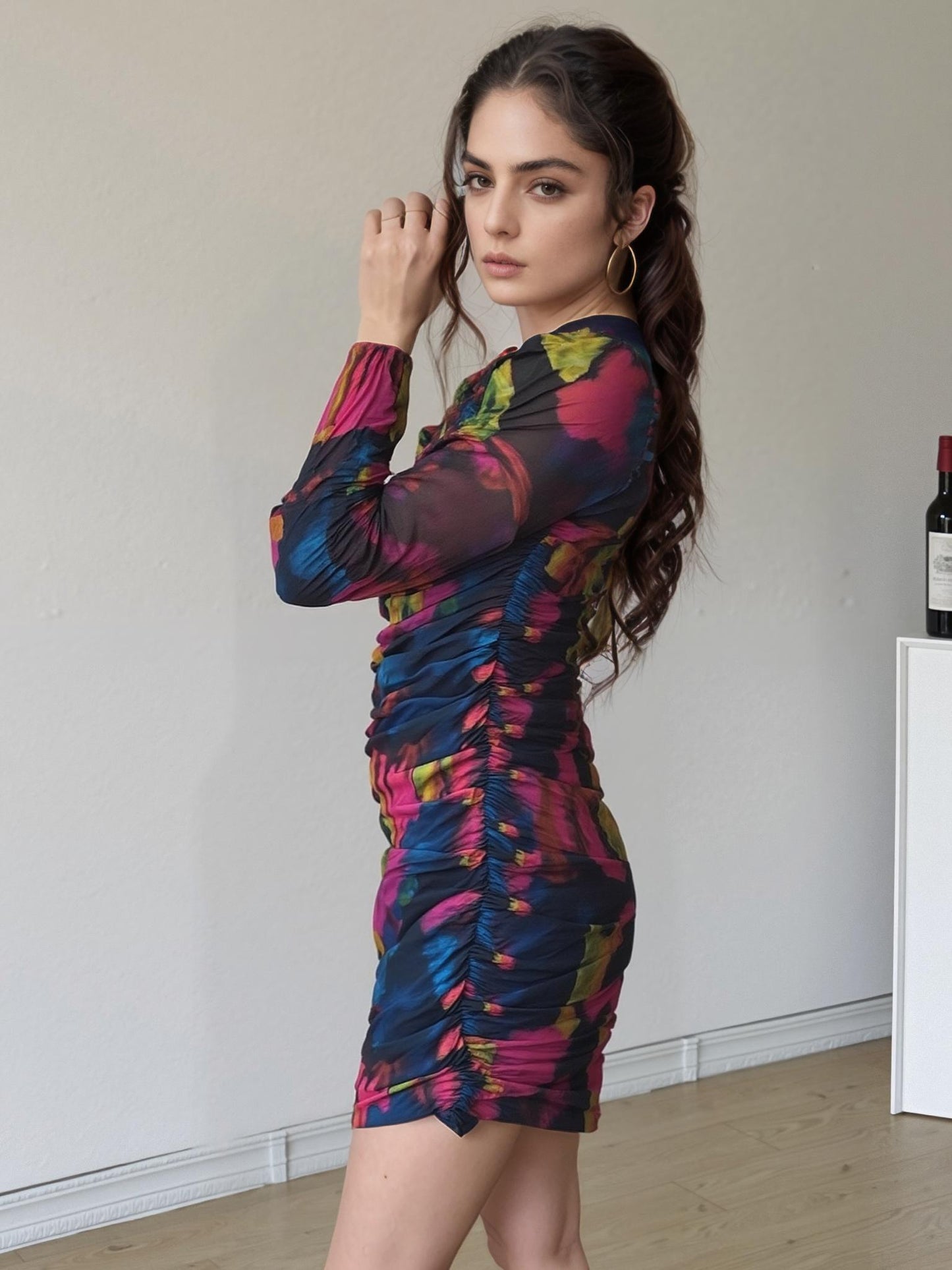 LushLounge Tie-Dye Mesh Bodycon Dress