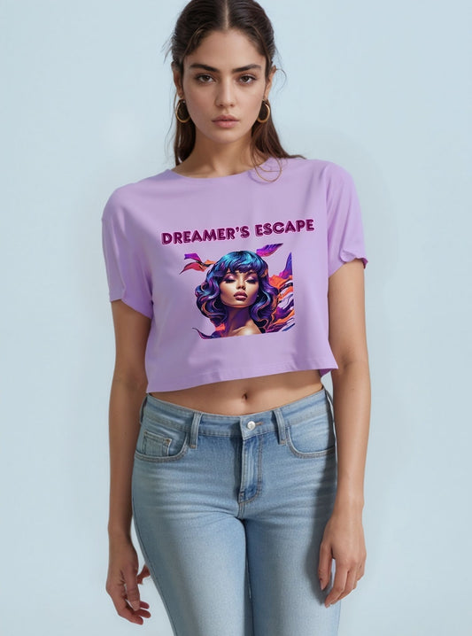 Dreamer's Escape Graphic Crop Top – Lavender Muse Edition