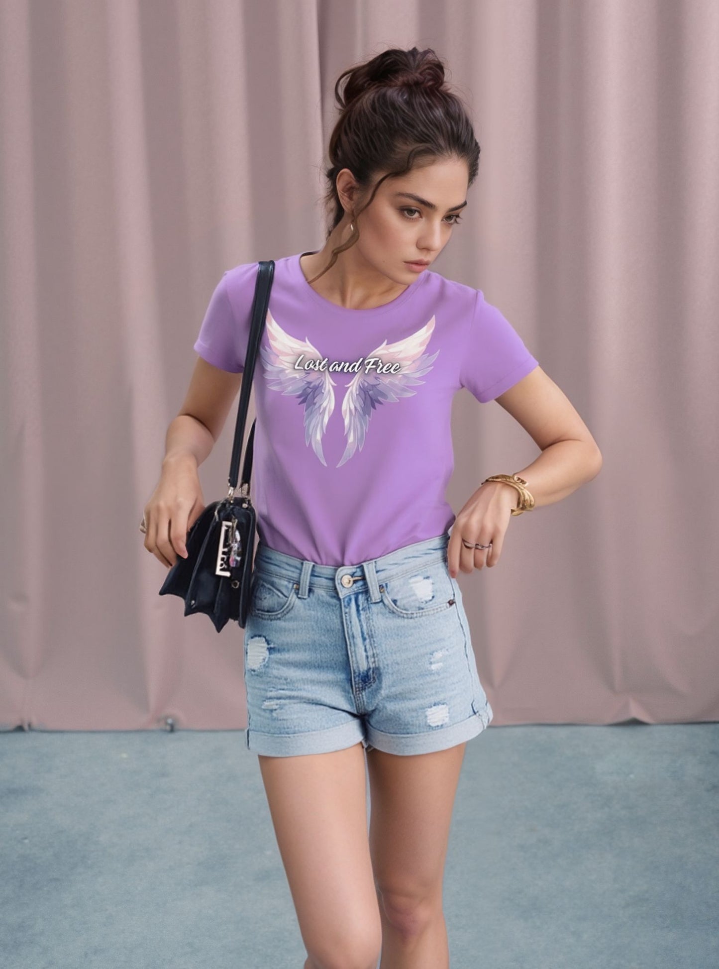 Lavender “Lost and Free” Wing Graphic Tee