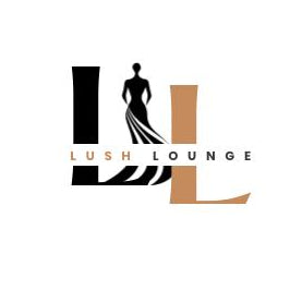 Logo for Lush Lounge with stylized letter 'L' and silhouette of a woman in a dress on a white background.