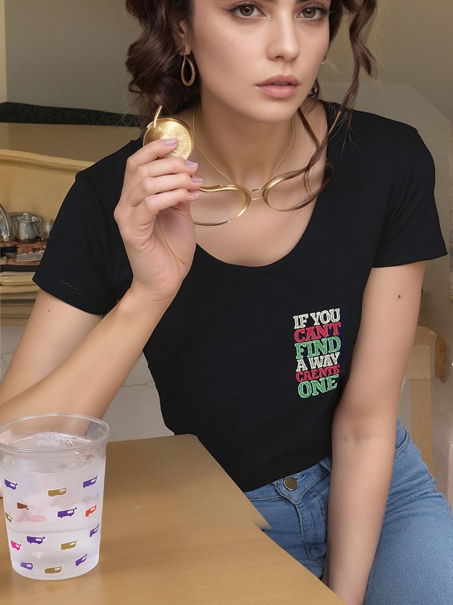 Bold Quote Black Cotton Half Sleeve T-Shirt for Women