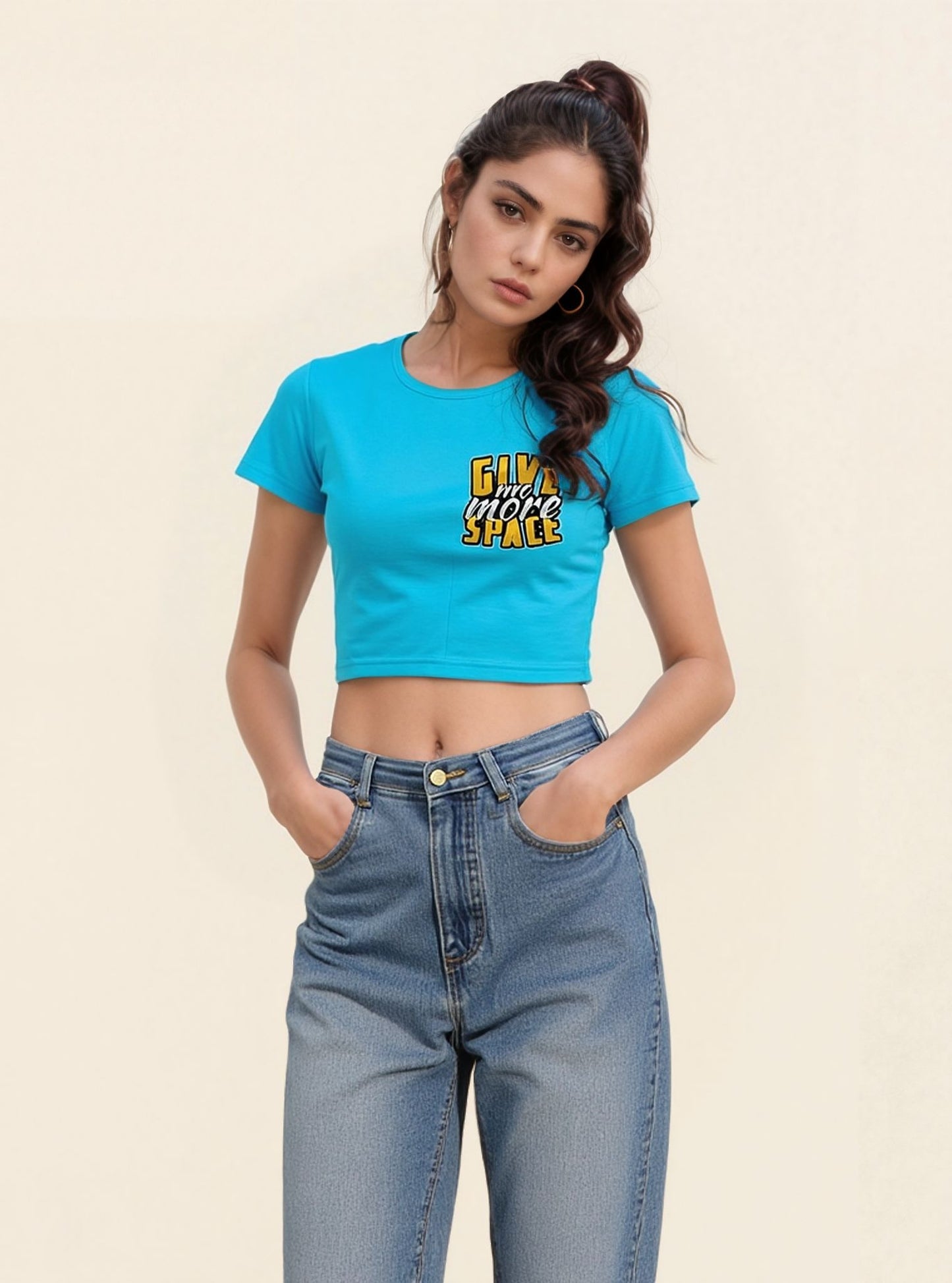 "Sky Blue Graphic TEXT Crop Top for Women , Printed Tee