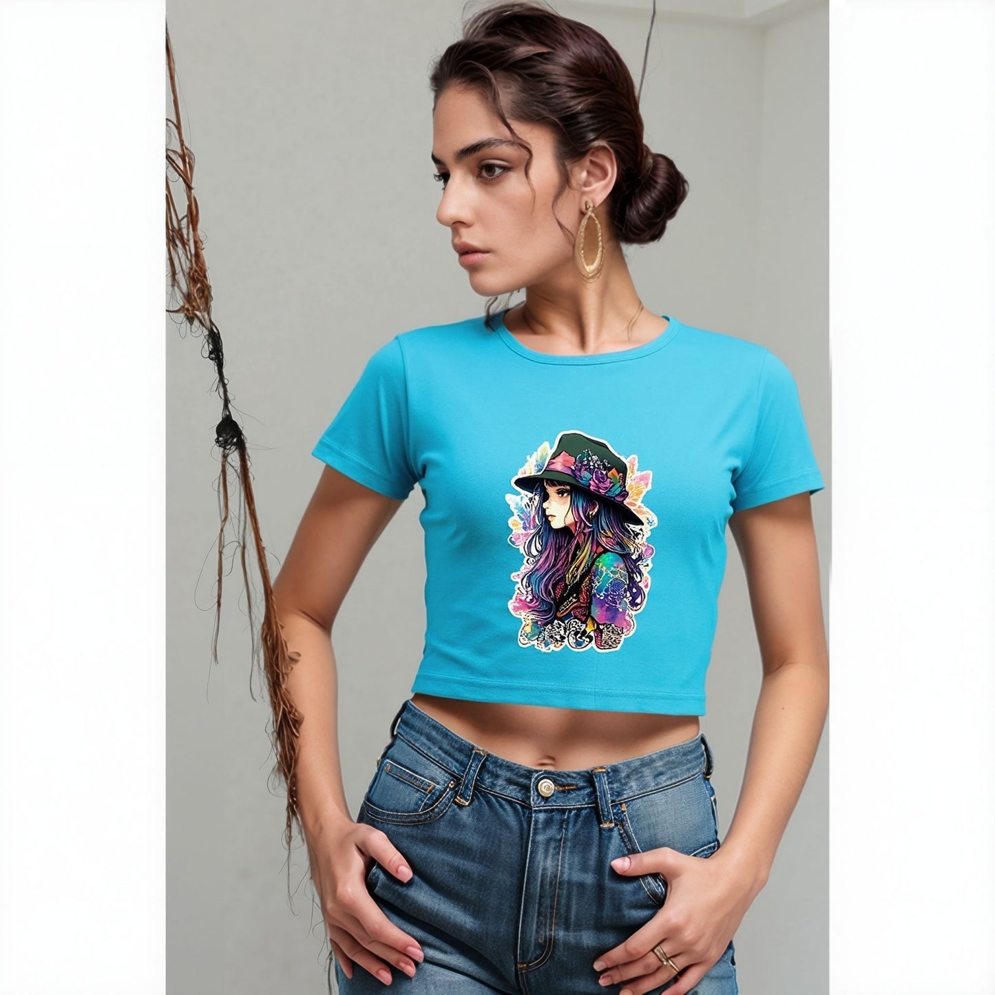 Sky Blue Graphic Crop Top for Women – “Colorful Girl” Print
