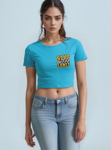 "Sky Blue Graphic TEXT Crop Top for Women , Printed Tee
