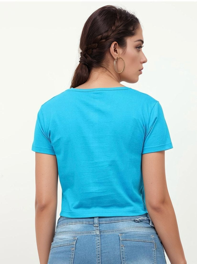 Sky Blue Graphic Crop Top for Women – “Colorful Girl” Print