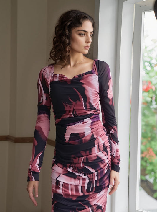 Midnight Rose Mesh Bodycone  Dress