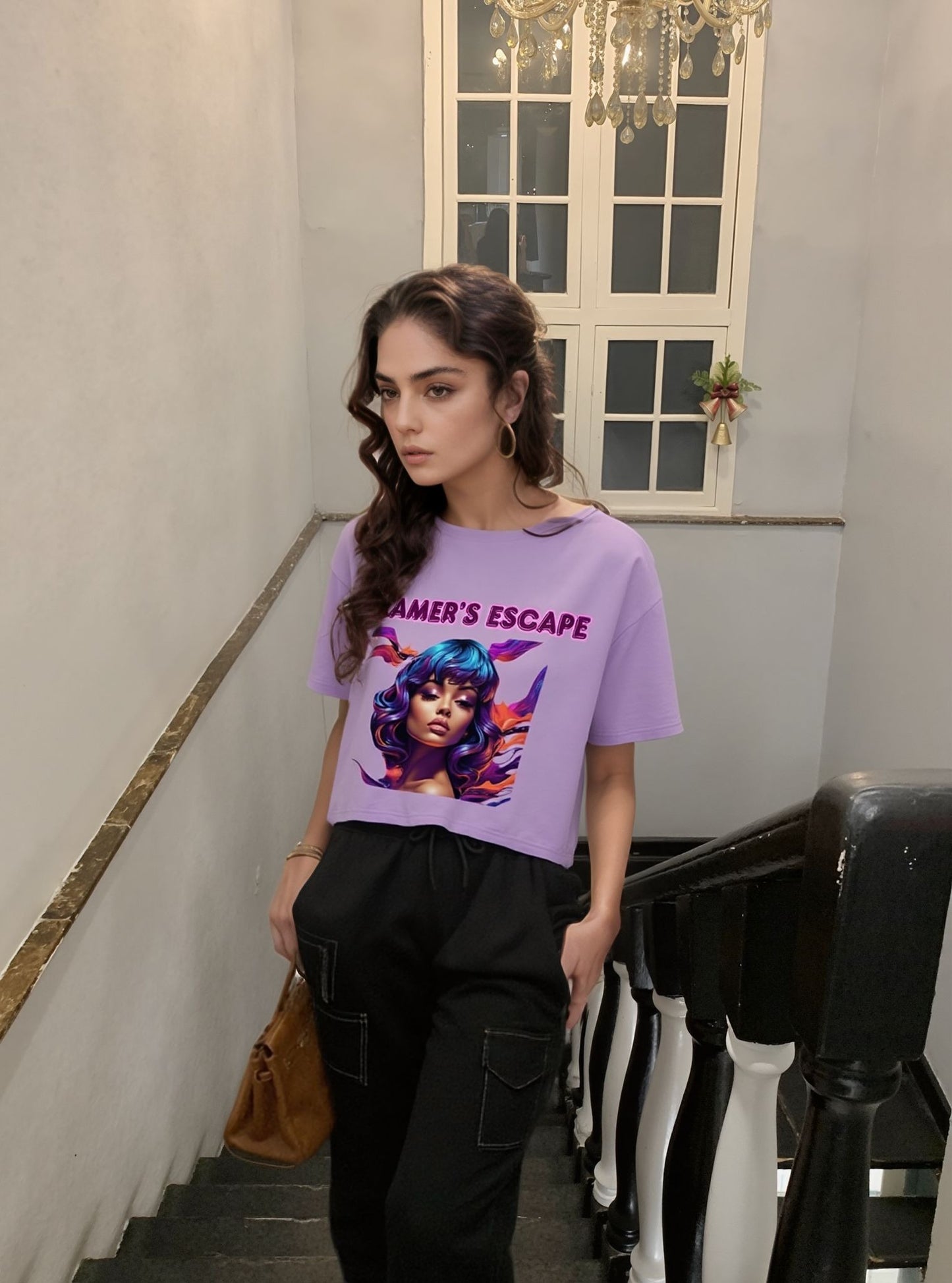 Dreamer's Escape Graphic Crop Top – Lavender Muse Edition