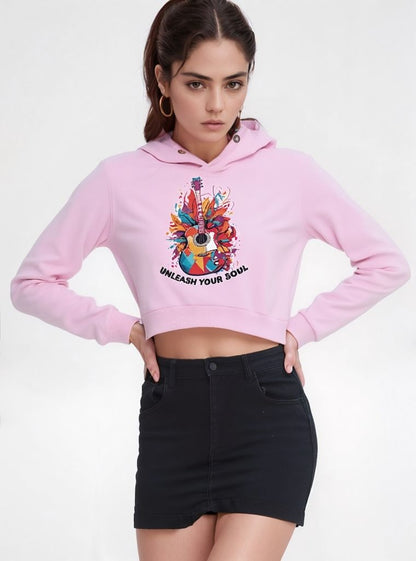 SoulVibe Pink Cropped Hoodie – “Unleash Your Soul” Graphic Hoodie