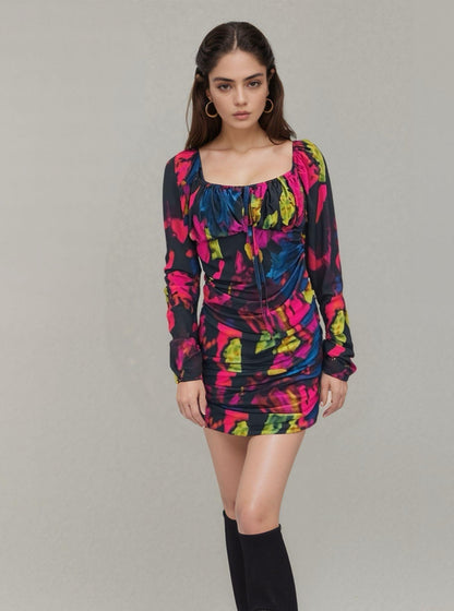 LushLounge Tie-Dye Mesh Bodycon Dress