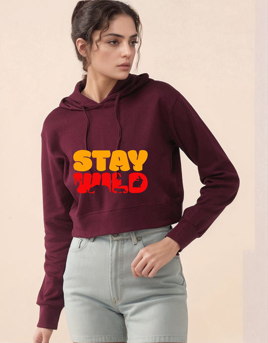 Stay Wild Cropped Hoodie – Maroon Adventure Edition