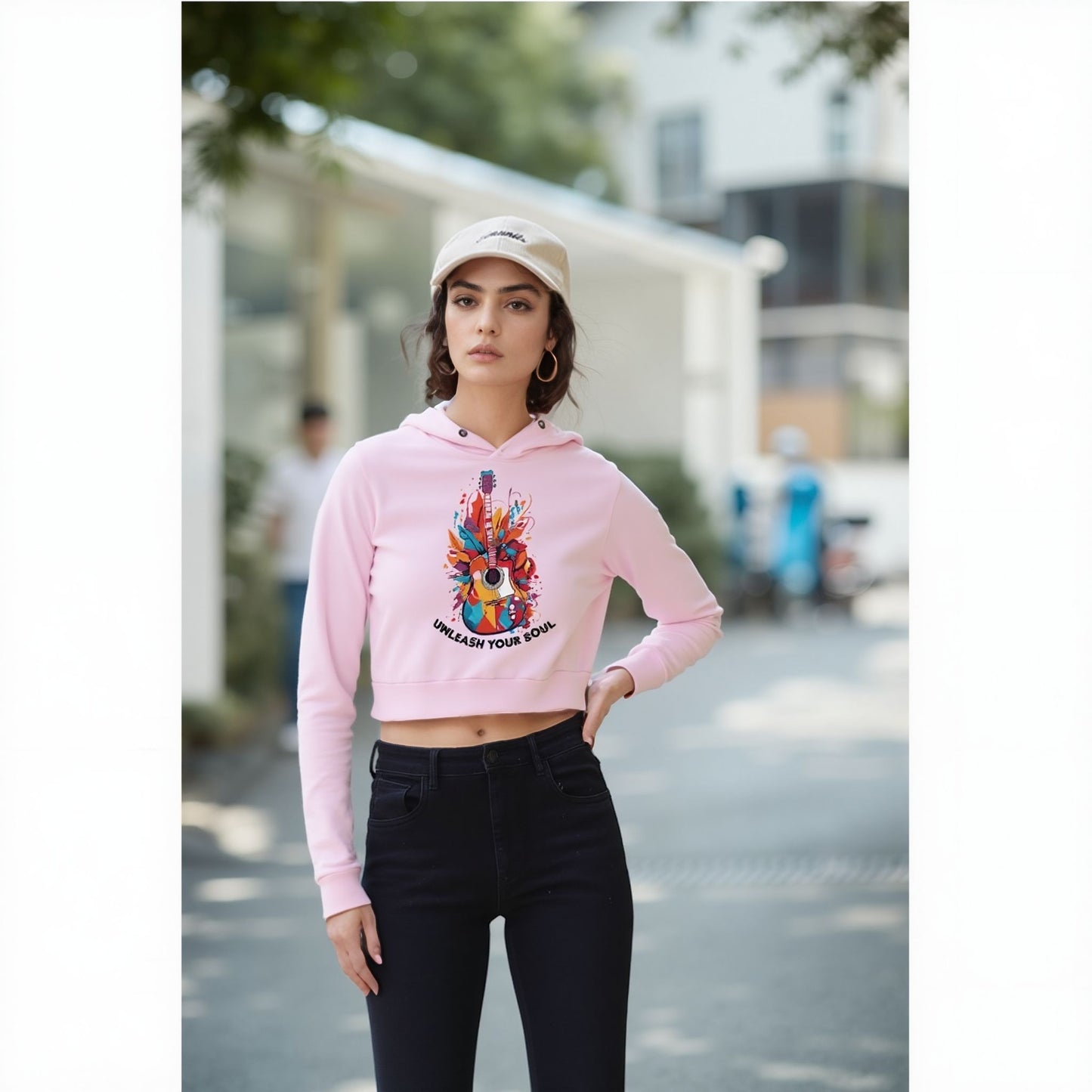SoulVibe Pink Cropped Hoodie – “Unleash Your Soul” Graphic Hoodie