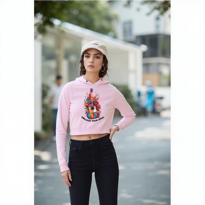 SoulVibe Pink Cropped Hoodie – “Unleash Your Soul” Graphic Hoodie