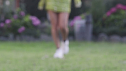 Lime Glow Ruched Mesh Bodycon Mini Dress