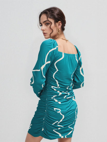 Teal Swirl Mesh Bodycon Dress